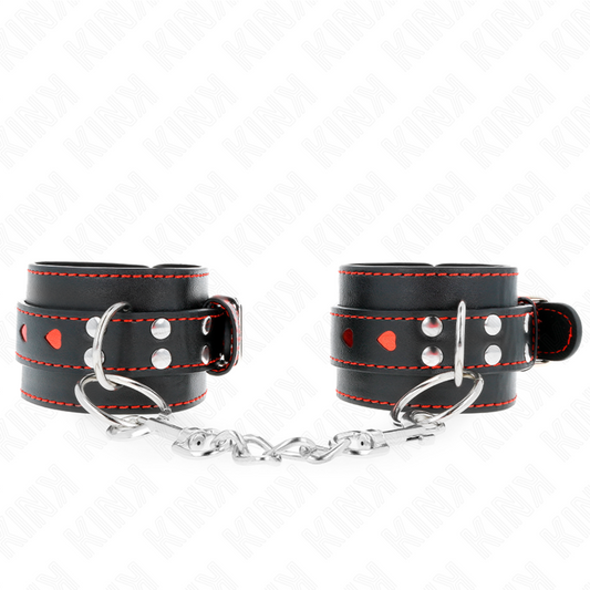 KINK - BLACK WRIST RESTRAINTS WITH RED HEART INLAY ADJUSTABLE 21-28 CM X 5.5 CM - 1