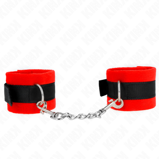 KINK - BEGINNER FUR HAND CUFFS BLACK-RED 30 X 7 CM - 1