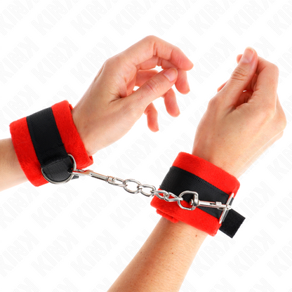 KINK - BEGINNER FUR HAND CUFFS BLACK-RED 30 X 7 CM - 4