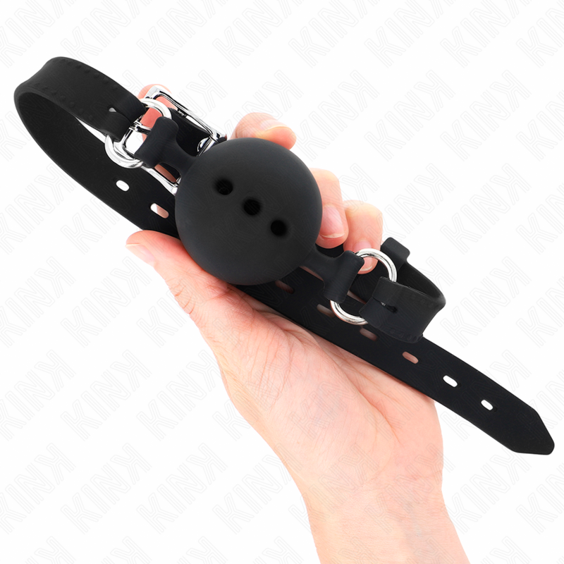 KINK - BÂILLON ENTIÈREMENT EN SILICONE 55 x 2 CM AVEC BOULE DE 4,5 CM TAILLE M NOIR RÉGLABLE 35-51 CM