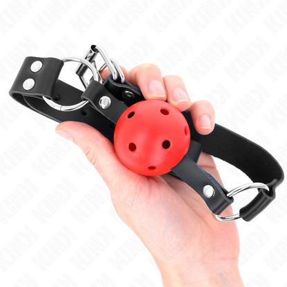 KINK - BREATHABLE BALL GAG 4 CM WITH DOUBLE RED RIVET 62.5 x 2.5 CM ADJUSTABLE 42-58 CM