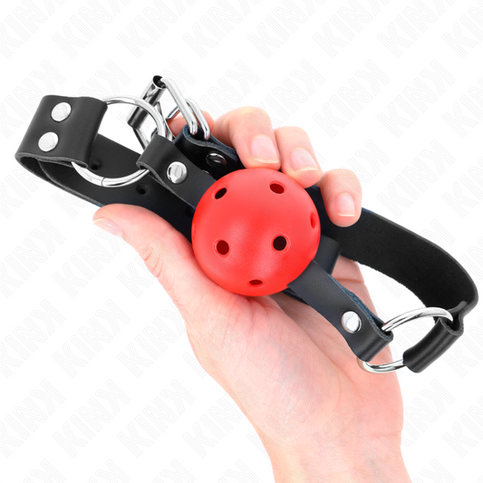 KINK - BREATHABLE BALL 4 CM GAG WITH DOUBLE RIVET RED 62.5 x 2.5 CM ADJUSTABLE 42-58 CM - 1
