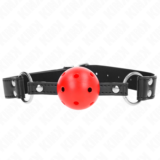 KINK - BREATHABLE BALL 4 CM GAG WITH DOUBLE RIVET LEATHER 62.5 x 2.5 CM ADJUSTABLE 42-58 CM - 1