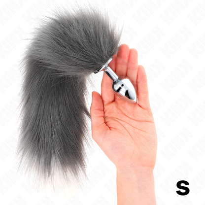 KINK - BUTT PLUG SIZE S 7 X 3 CM WITH SYNTHETIC TAIL 40 CM GREY AND WHITE