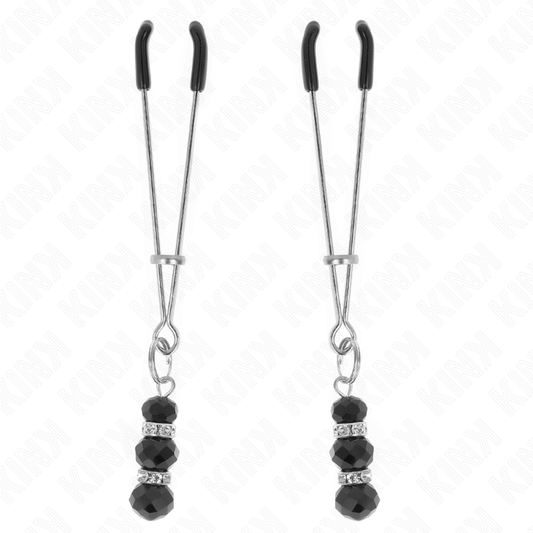 KINK - GOLD THIN NIPPLE CLAMPS WITH 3 BLACK GLASS BEADS 7 CM - 1