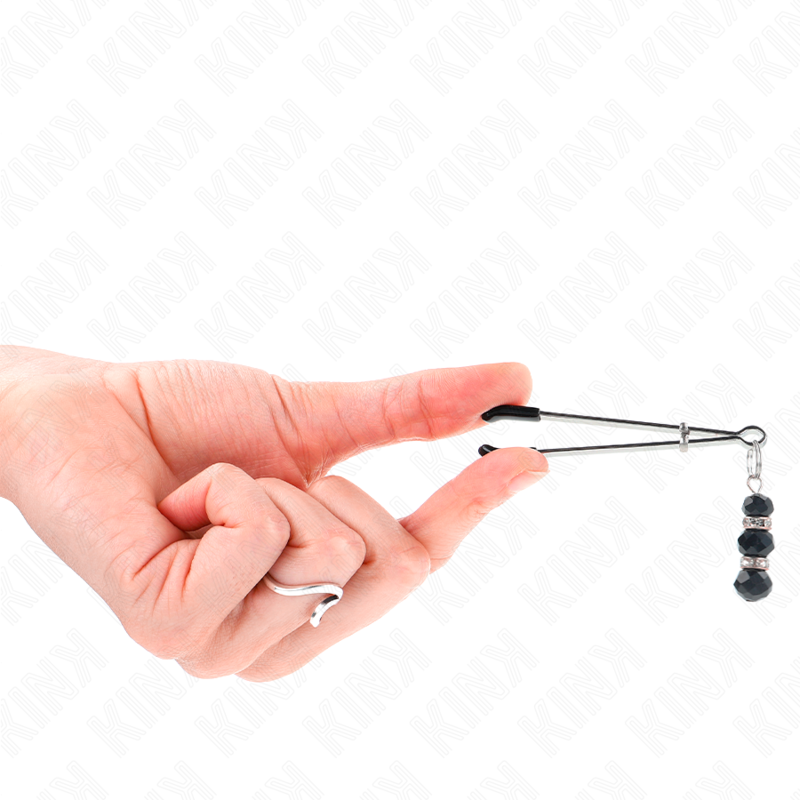 KINK - GOLD THIN NIPPLE CLAMPS WITH 3 BLACK GLASS BEADS 7CM