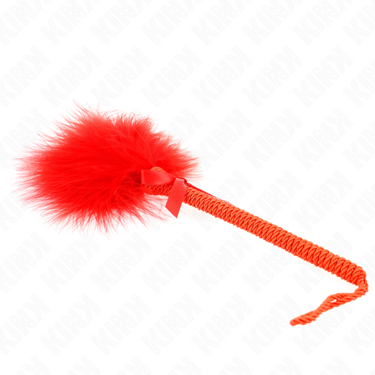 KINK - BAGUETTE EN CORDE DE NYLON AVEC PLUMES À CHATOUILLER ET NŒUD ROUGE 25 CM