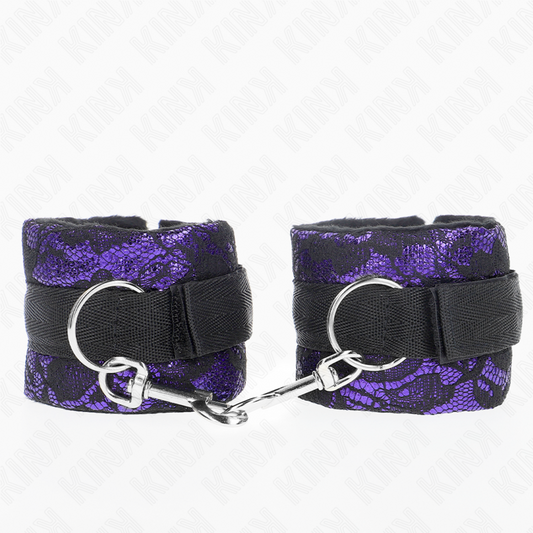 KINK - SHORT VELVET LACE WRIST RESTRAINTS AND NYLON BIND PURPLE / BLACK 23 X 6.5 CM - 1