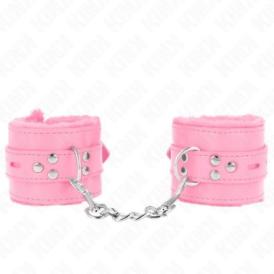 KINK - FUR LINED WRIST RESTRAINTS WITH SQUARE HOLES PINK AND PINK BELT ADJUSTABLE 17-29 CM X 6 CM - 1