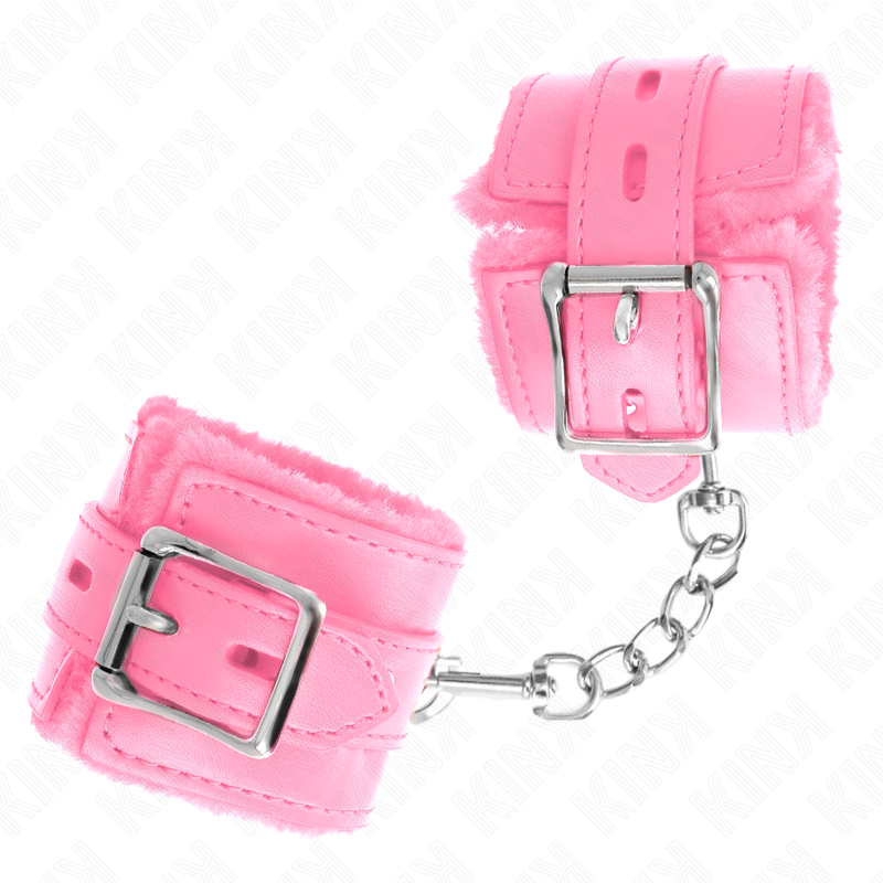 KINK - PINK SQUARE HOLES PADDED FUR CUFFS WITH ADJUSTABLE PINK BELT 17-29 CM X 6 CM
