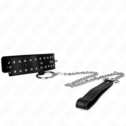 KINK - NECKLACE WITH LEASH 65 CM WITH SILVER STUDS MODEL 1 ADJUSTABLE 36-43 CM X 5 CM - 1