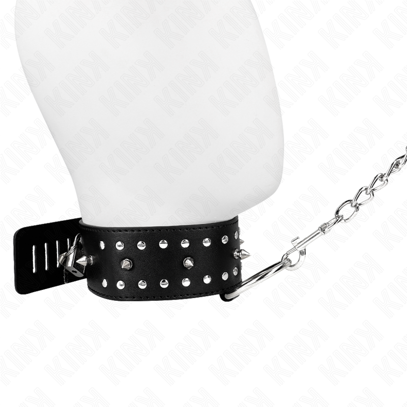 KINK - NECKLACE WITH LEASH 65 CM WITH SILVER STUDS MODEL 1 ADJUSTABLE 36-43 CM X 5 CM - 2