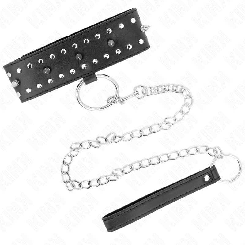 KINK - NECKLACE WITH LEASH 65 CM WITH SILVER STUDS MODEL 1 ADJUSTABLE 36-43 CM X 5 CM - 3