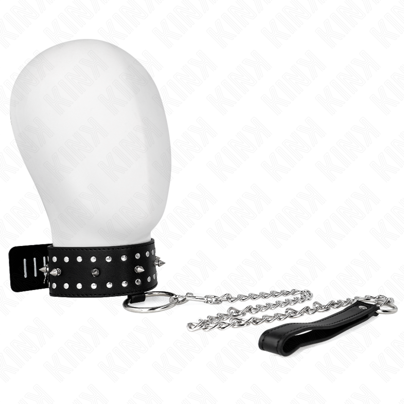 KINK - NECKLACE WITH LEASH 65 CM WITH SILVER STUDS MODEL 1 ADJUSTABLE 36-43 CM X 5 CM - 5