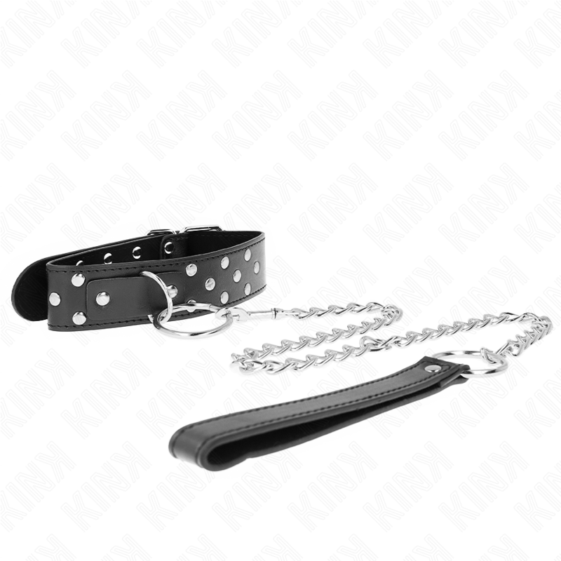 KINK - COLLIER À RIVETS ET CEINTURE 65 CM NOIR RÉGLABLE 36-50 CM X 3,8 CM