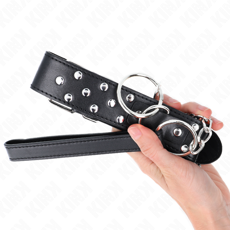 KINK - COLLIER À RIVETS ET CEINTURE 65 CM NOIR RÉGLABLE 36-50 CM X 3,8 CM