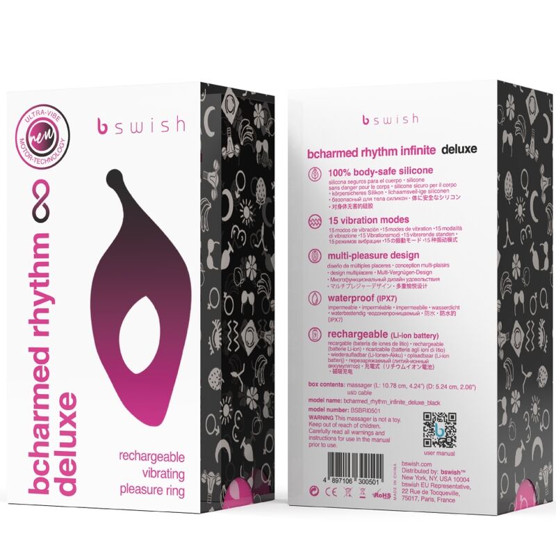 B SWISH - BCHARMED RHYTHM INFINITE DELUXE PENIS RING 15 VIBRATIONS BLACK - 5