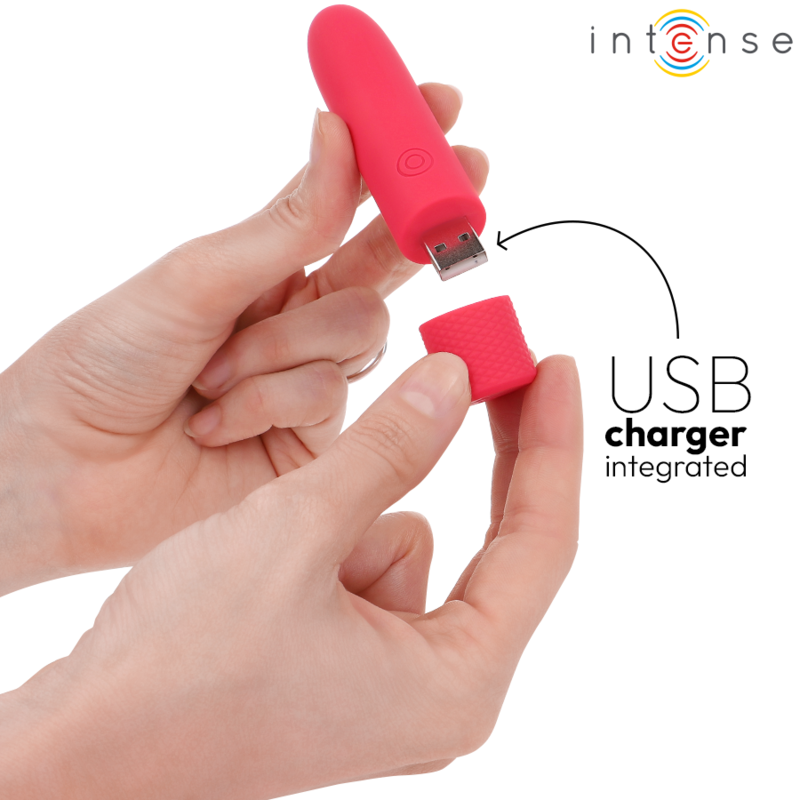 INTENSE - SYMONE USB RECHARGEABLE VIBRATING BULLET 8 VIBRATIONS RED 10 X 2.2 CM - 4