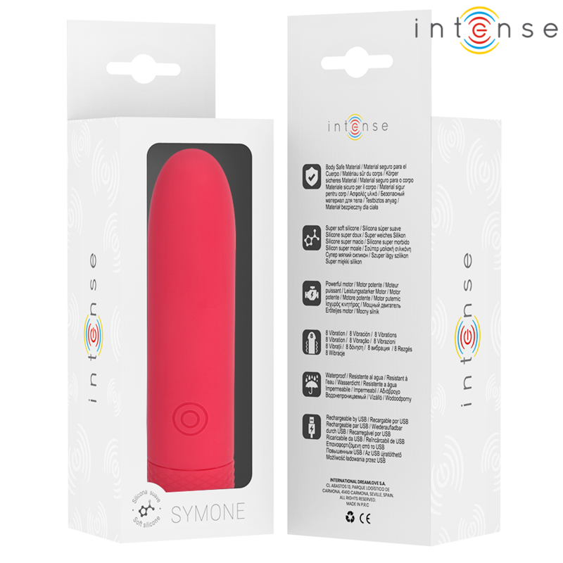 INTENSE - SYMONE USB RECHARGEABLE VIBRATING BULLET 8 VIBRATIONS RED 10 X 2.2 CM - 6