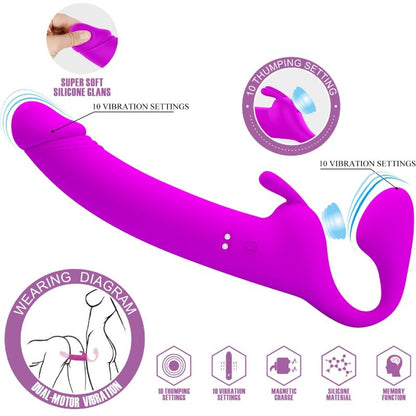 PRETTY LOVE - ZANINI STRAPLESS STRAP-ON 10 VIBRATIONS PURPLE - 7