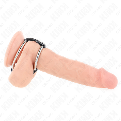 KINK - 3.8CM - 5CM DOUBLE METAL COCK RING CONNECTED WITH LEATHER