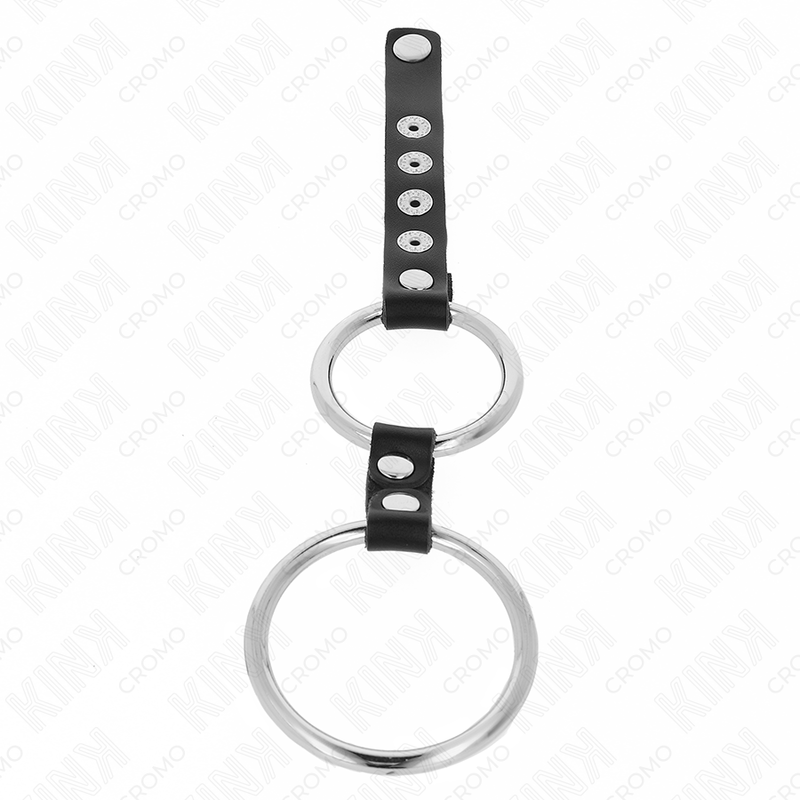 KINK - 3.8CM - 5CM DOUBLE METAL COCK RING CONNECTED WITH LEATHER