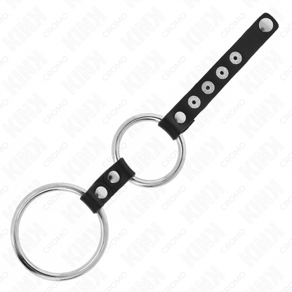 KINK - 3.8CM - 5CM DOUBLE METAL COCK RING CONNECTED WITH LEATHER