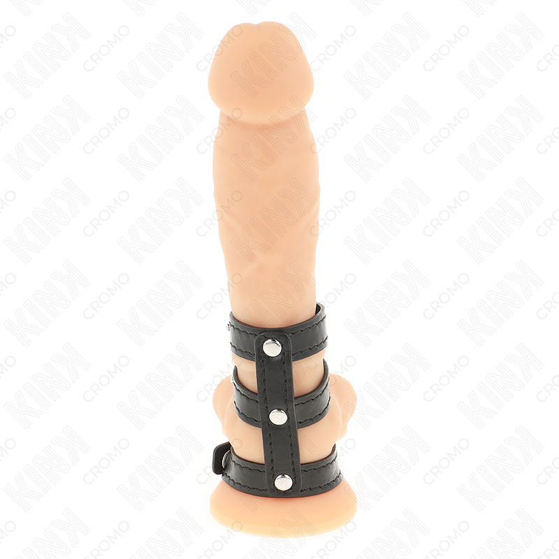 KINK - TRIPLE LEATHER COCK RING WITH PRESSURE CLOSURE