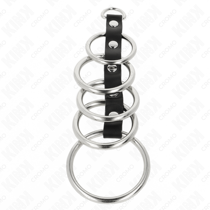 KINK - 5 METAL COCK RINGS 3.2CM TO 5CM CONNECTED BY LEATHER