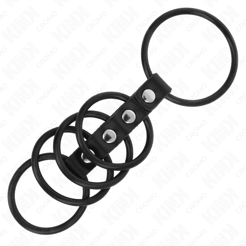 KINK - 5 SILICONE PENIS RINGS 3.8 CM TO 4.8 CM CONNECTED BY LEATHER - 1