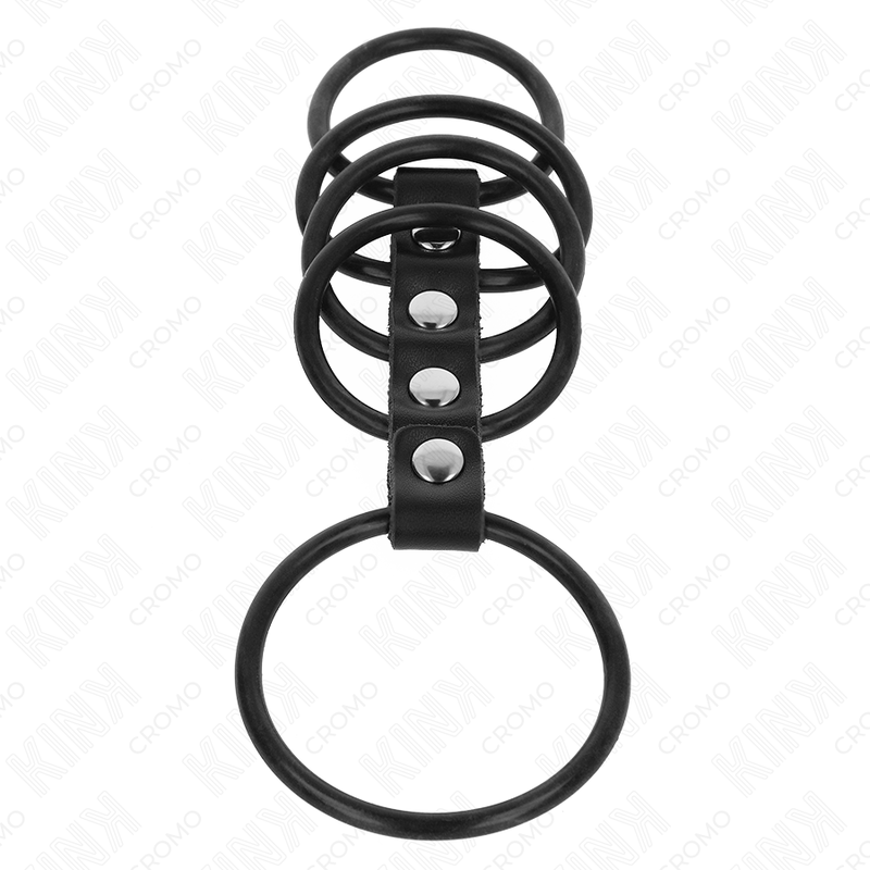 KINK - 5 SILICONE PENIS RINGS 3.8 CM TO 4.8 CM CONNECTED BY LEATHER - 2