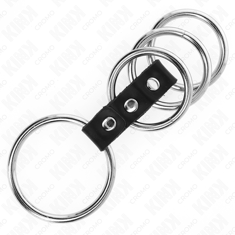 KINK - 4 METAL COCK RINGS 3.7CM TO 5CM CONNECTED BY LEATHER