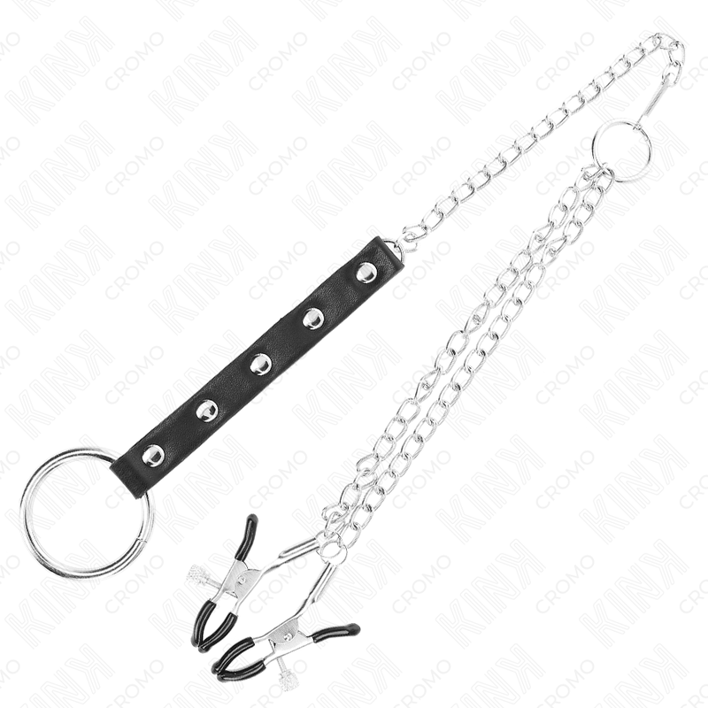 KINK - METAL PENIS RING WITH CHAIN AND ADJUSTABLE NIPPLE CLAMPS - 1
