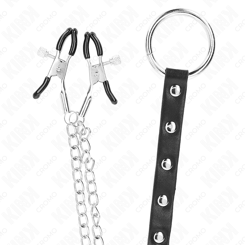 KINK - METAL PENIS RING WITH CHAIN AND ADJUSTABLE NIPPLE CLAMPS - 5