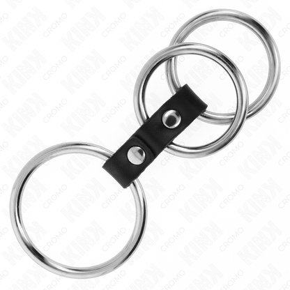 KINK - 3.7CM - 5CM TRIPLE METAL COCK RING CONNECTED WITH LEATHER