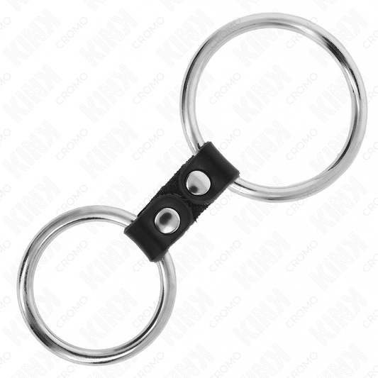 KINK - 3.7CM - 5CM DOUBLE METAL COCK RING CONNECTED WITH LEATHER STRAP MODEL 2