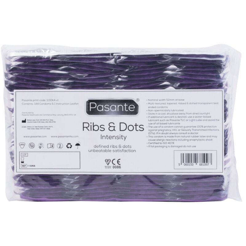 PASANTE - RIBS &amp; DOTS INTENSITY CONDOMS 144 UNITS