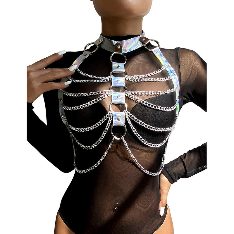 SUBBLIME - 953737 CHEST HARNESS WITH RINGS AND CHAINS SILVER ONE SIZE - 12