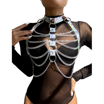 SUBBLIME - 953737 CHEST HARNESS WITH RINGS AND CHAINS SILVER ONE SIZE - 12