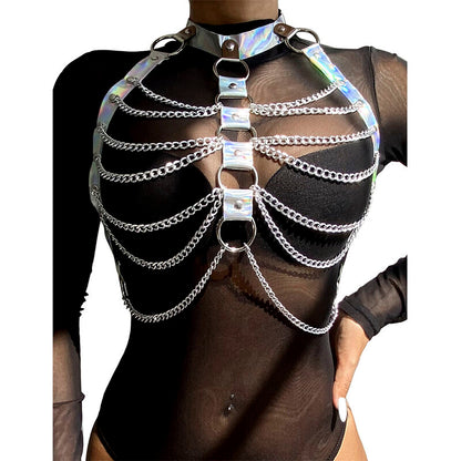 SUBBLIME - 953737 CHEST HARNESS WITH RINGS AND SILVER CHAINS ONE SIZE
