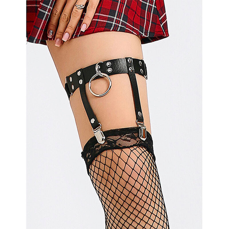 SUBBLIME - 953744 BLACK ADJUSTABLE LEATHER PUNK GARTER ONE SIZE FITS ALL
