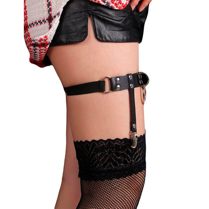 SUBBLIME - 953744 BLACK ADJUSTABLE LEATHER PUNK GARTER ONE SIZE FITS ALL