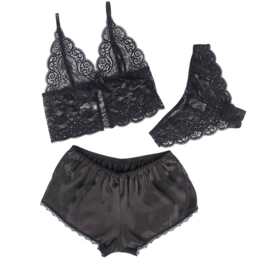 SUBBLIME - 953911 SILK AND LACE NIGHTGOWN + PANTIES BLACK S/M - 1