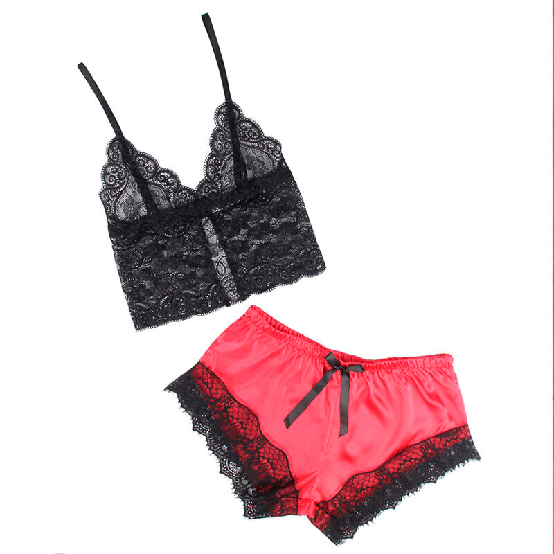 SUBBLIME - 953966 CASUAL SILK NIGHTGOWN + LACE PANTS BLACK/RED L/XL - 3