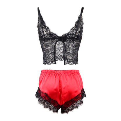SUBBLIME - 953966 CASUAL SILK NIGHTGOWN + LACE PANTS BLACK/RED L/XL - 5