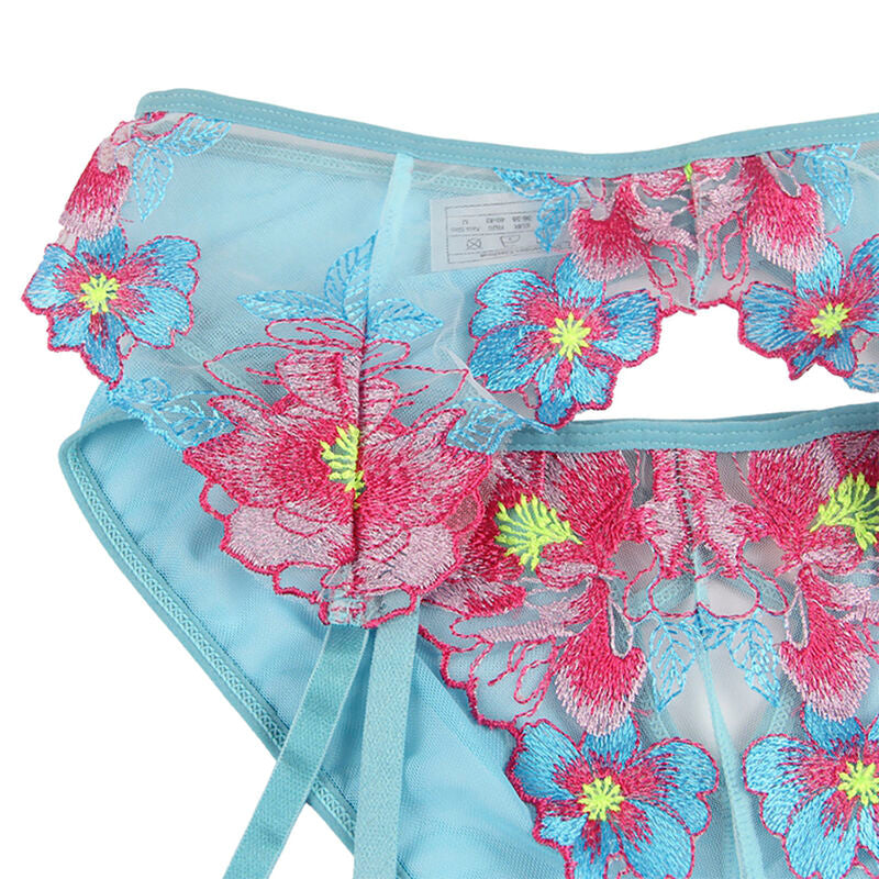SUBBLIME - 954116 BRA + PANTIES WITH GARTER BELT FLORAL DESIGN BLUE L/XL - 2