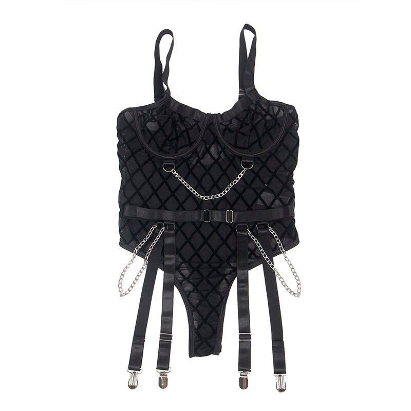 SUBBLIME - 954260 BODY WITH CHAINS + GARTER BELT BLACK S/M - 8