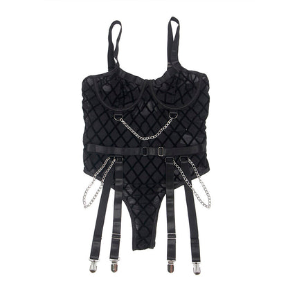 SUBBLIME - 954260 BODY WITH CHAINS + GARTER BELT BLACK S/M - 8