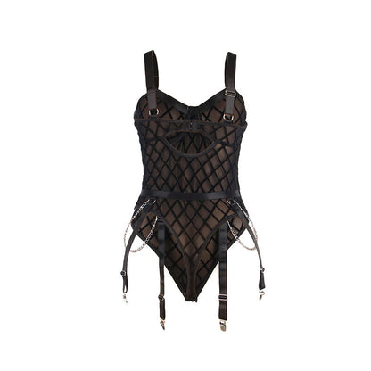 SUBBLIME - 9542277 BODY WITH CHAINS + GARTER BELT BLACK L/XL - 2