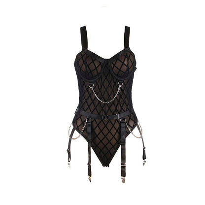 SUBBLIME - 9542277 BODY WITH CHAINS + GARTER BELT BLACK L/XL - 3